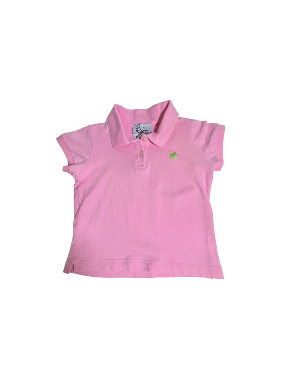 Lilly Pulitzer Girls Pink Polo Shirt Size 6 Embroidered Palm Tree some pilling
